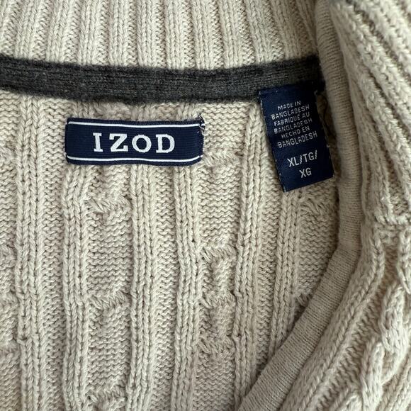 Izod Quarter 1/4 Zip Sweater Men's Size XL Ivory Cream Cable Knit 100% Cotton - Picture 7 of 8
